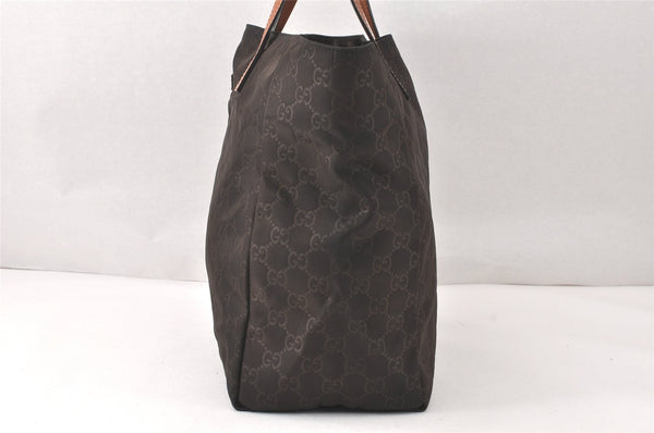 Authentic GUCCI Vintage Shoulder Tote Bag GG Nylon Leather 282439 Brown 4583K