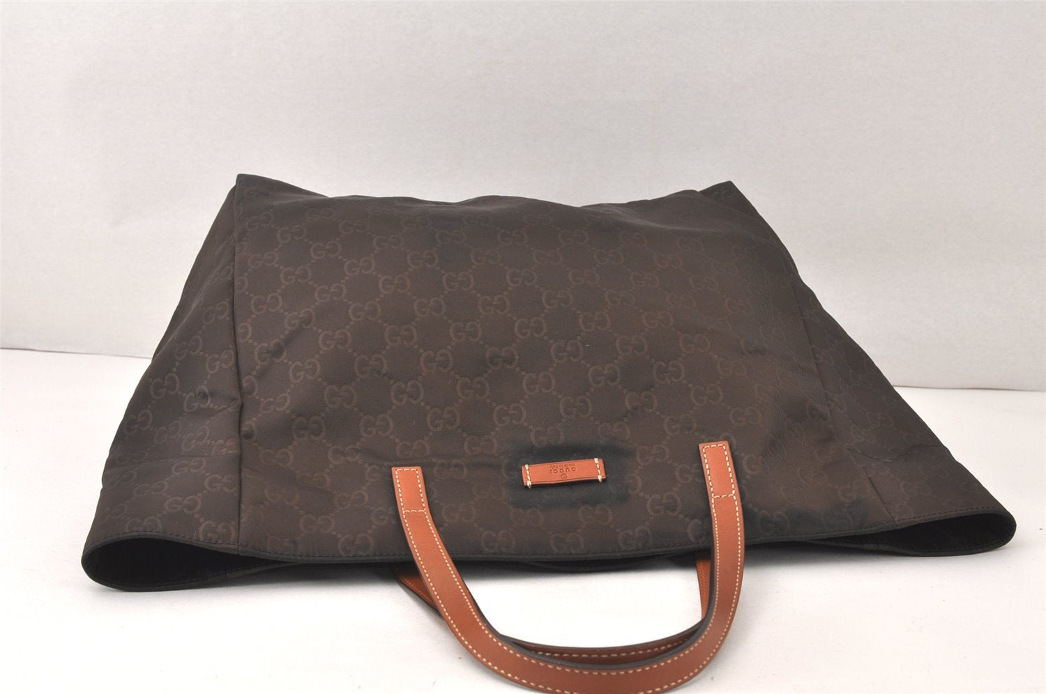 Authentic GUCCI Vintage Shoulder Tote Bag GG Nylon Leather 282439 Brown 4583K