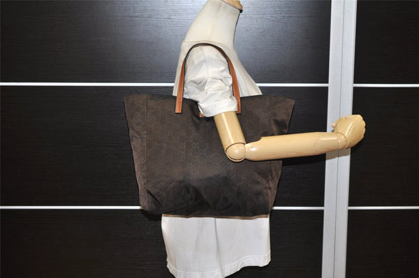 Authentic GUCCI Vintage Shoulder Tote Bag GG Nylon Leather 282439 Brown 4583K