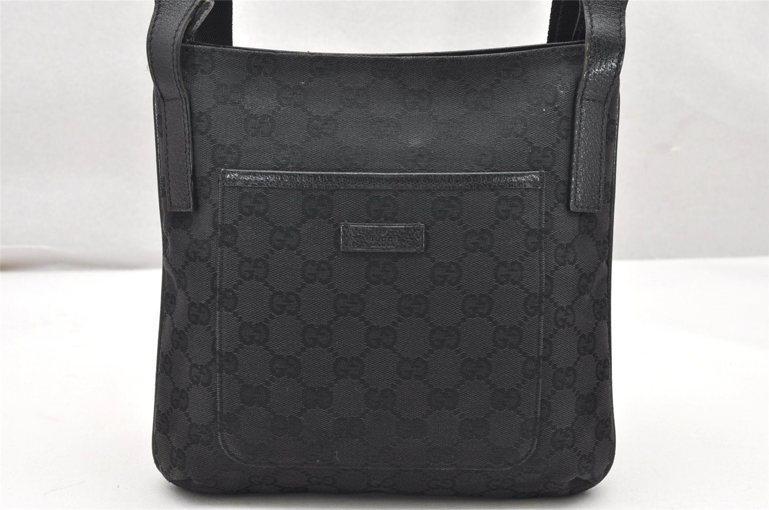 Authentic GUCCI Shoulder Cross Body Bag GG Canvas Leather 122793 Black 4584K