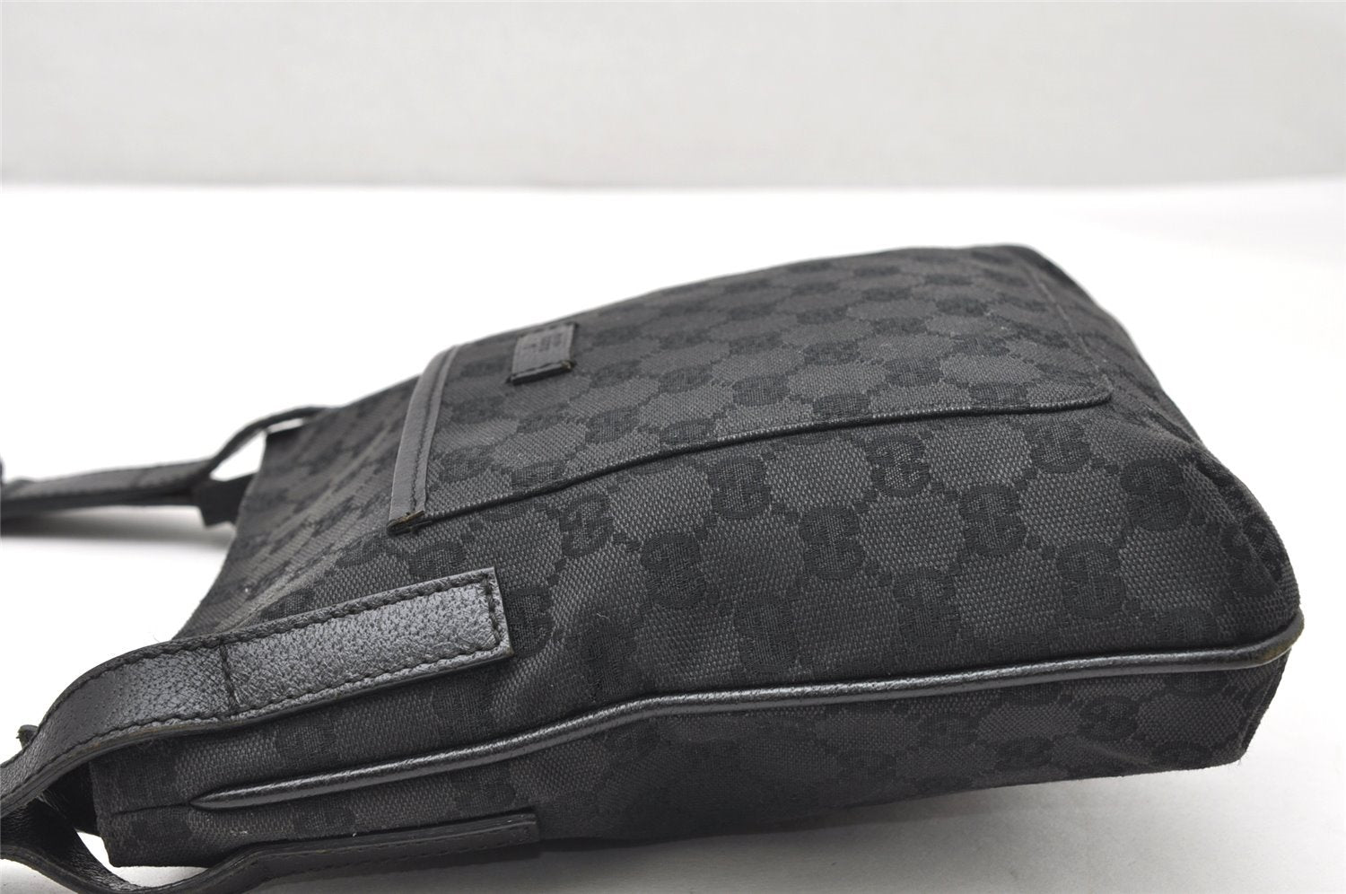 Authentic GUCCI Shoulder Cross Body Bag GG Canvas Leather 122793 Black 4584K