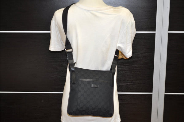 Authentic GUCCI Shoulder Cross Body Bag GG Canvas Leather 122793 Black 4584K