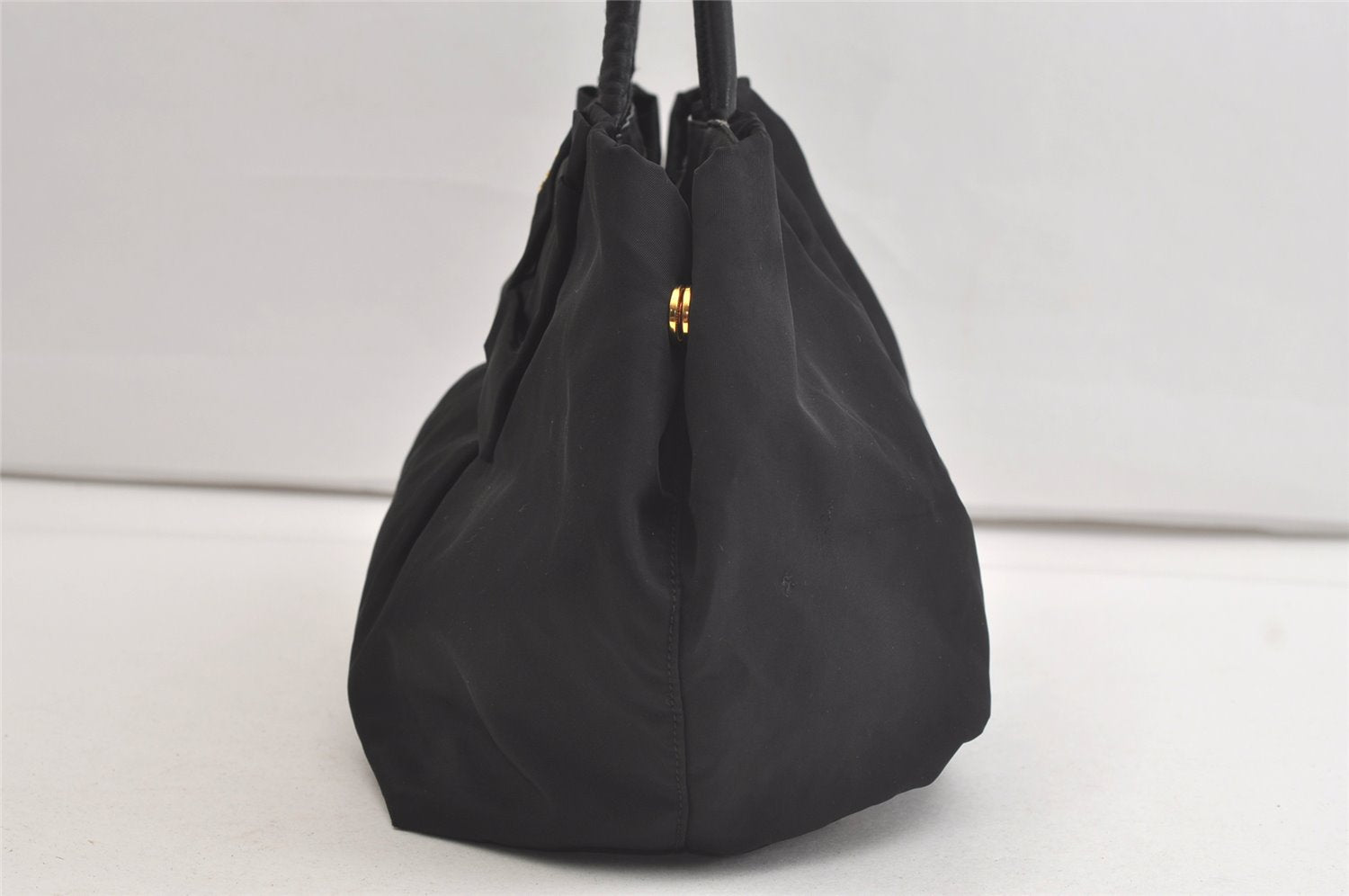 Authentic PRADA Tessuto Fiocco Ribbon Nylon Leather Hand Tote Bag Black 4585K