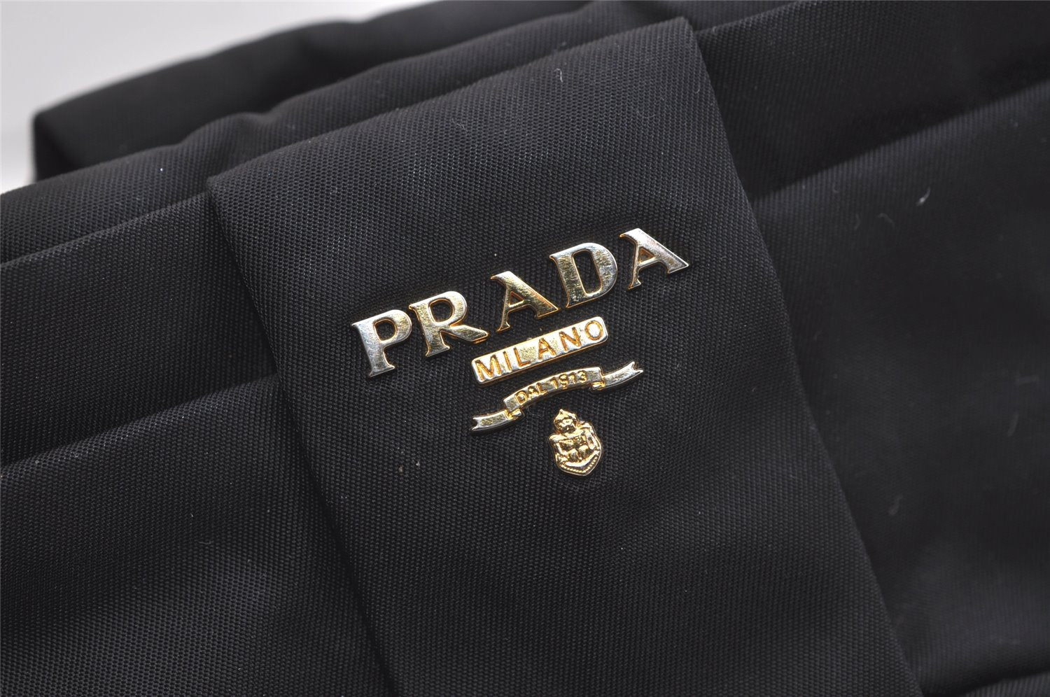 Authentic PRADA Tessuto Fiocco Ribbon Nylon Leather Hand Tote Bag Black 4585K