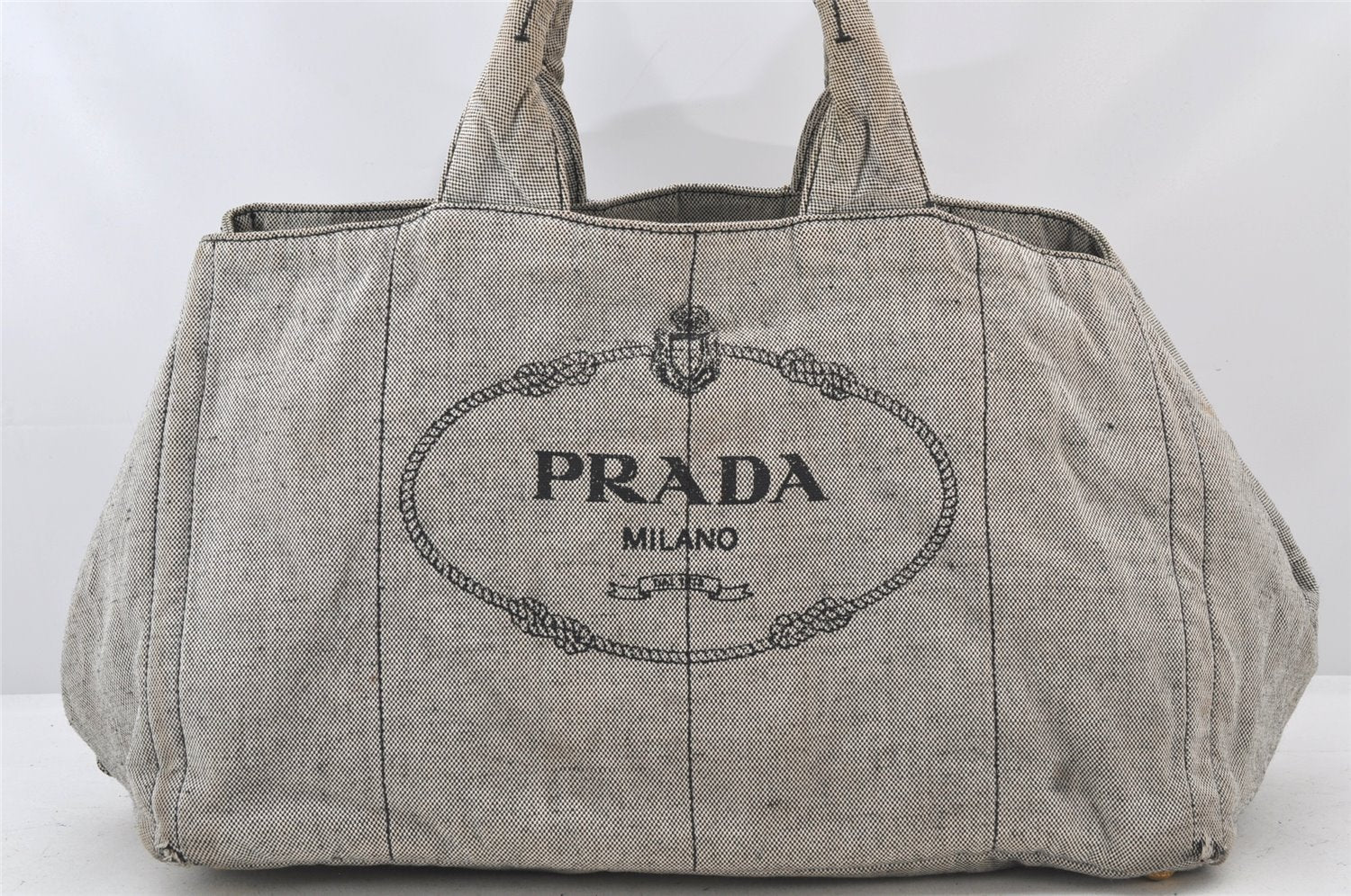 Authentic PRADA Vintage Canapa L Canvas Tote Hand Bag Canvas Gray 4586K