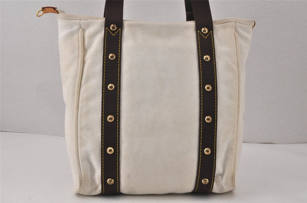 Authentic Louis Vuitton Antigua Cabas MM Tote Bag White Brown M40036 LV 4587K