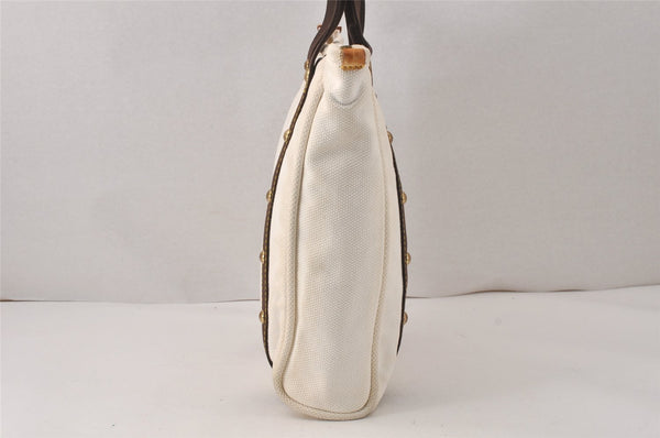 Authentic Louis Vuitton Antigua Cabas MM Tote Bag White Brown M40036 LV 4587K