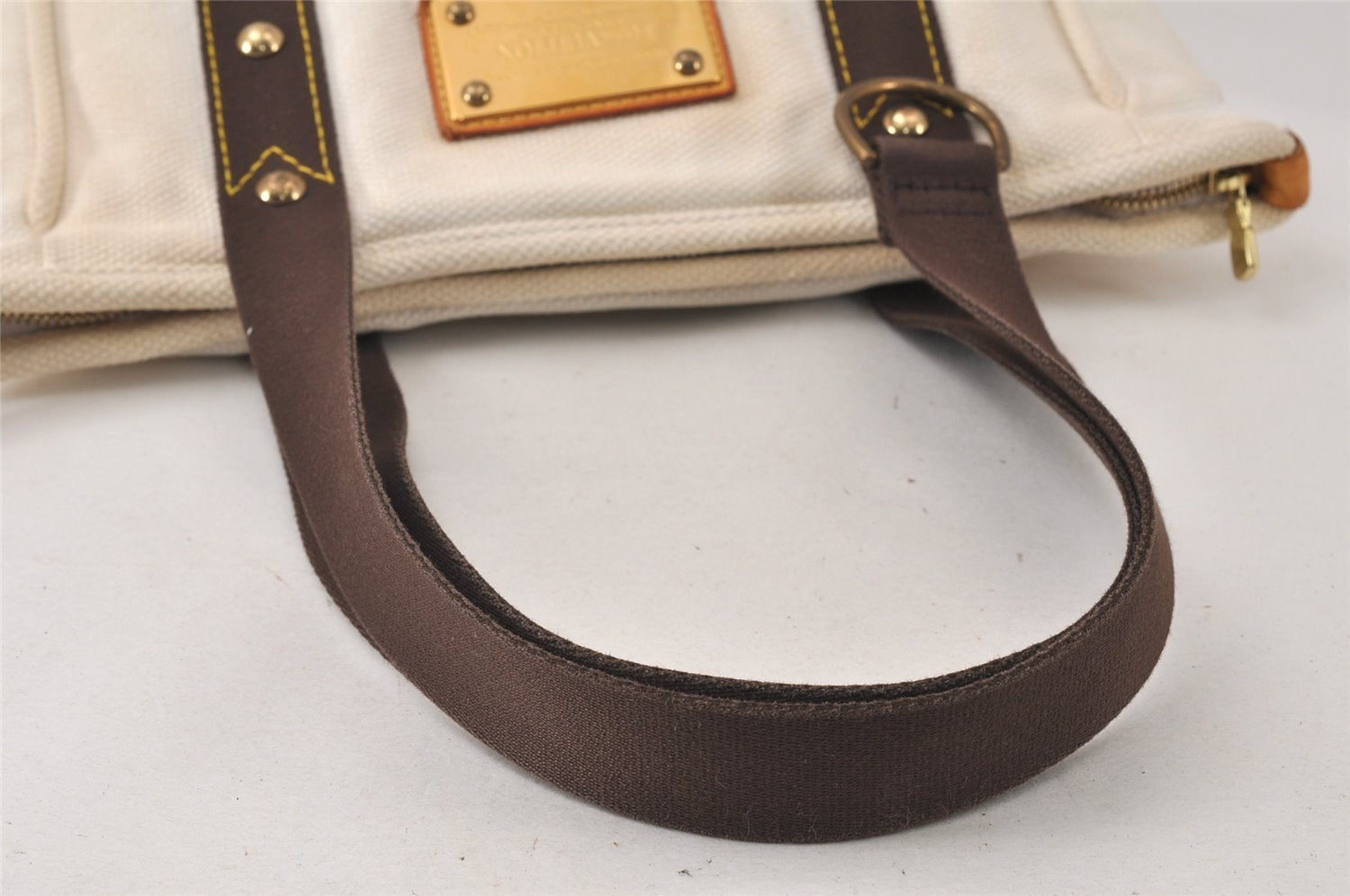 Authentic Louis Vuitton Antigua Cabas MM Tote Bag White Brown M40036 LV 4587K