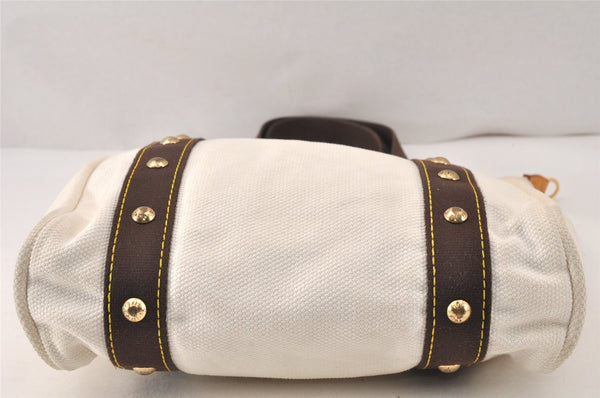 Authentic Louis Vuitton Antigua Cabas MM Tote Bag White Brown M40036 LV 4587K