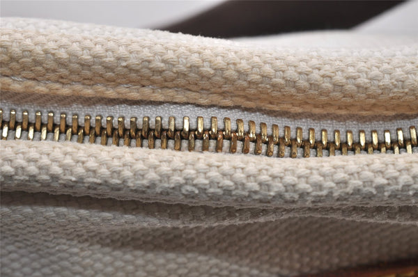 Authentic Louis Vuitton Antigua Cabas MM Tote Bag White Brown M40036 LV 4587K