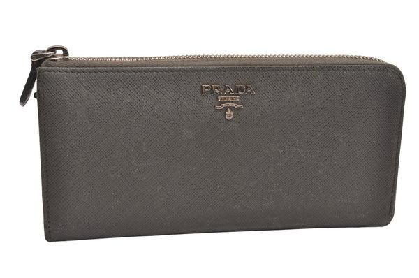 Authentic PRADA Vintage Saffiano Multic Leather Long Wallet Purse Gray 4588J