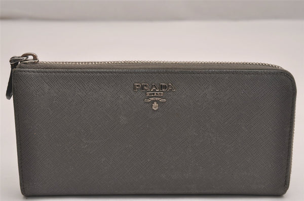 Authentic PRADA Vintage Saffiano Multic Leather Long Wallet Purse Gray 4588J