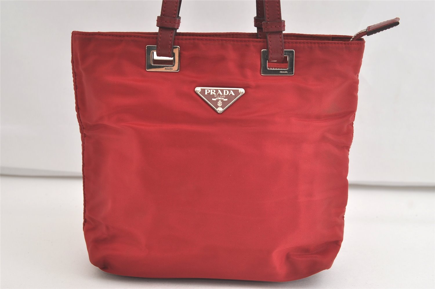 Authentic PRADA Vintage Nylon Tessuto Leather Shoulder Hand Bag Purse Red 4588K