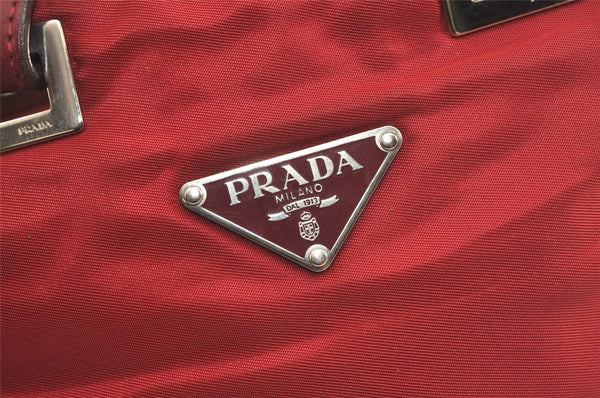 Authentic PRADA Vintage Nylon Tessuto Leather Shoulder Hand Bag Purse Red 4588K