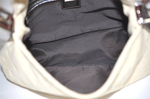 Authentic FENDI Zucca Mamma Baguette Shoulder Bag Canvas Leather Beige 4589I