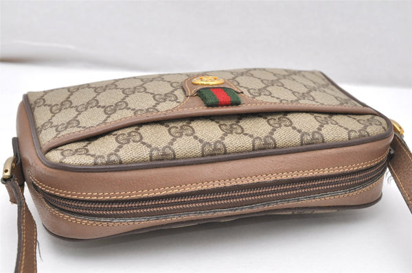 Authentic GUCCI Web Sherry Line Shoulder Bag GG PVC Leather Brown Junk 4590K