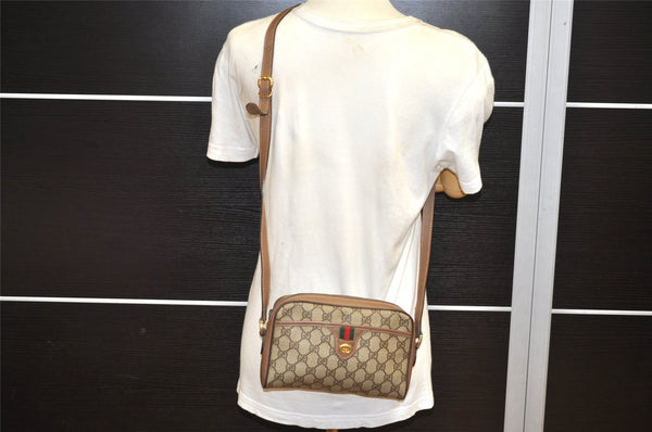 Authentic GUCCI Web Sherry Line Shoulder Bag GG PVC Leather Brown Junk 4590K