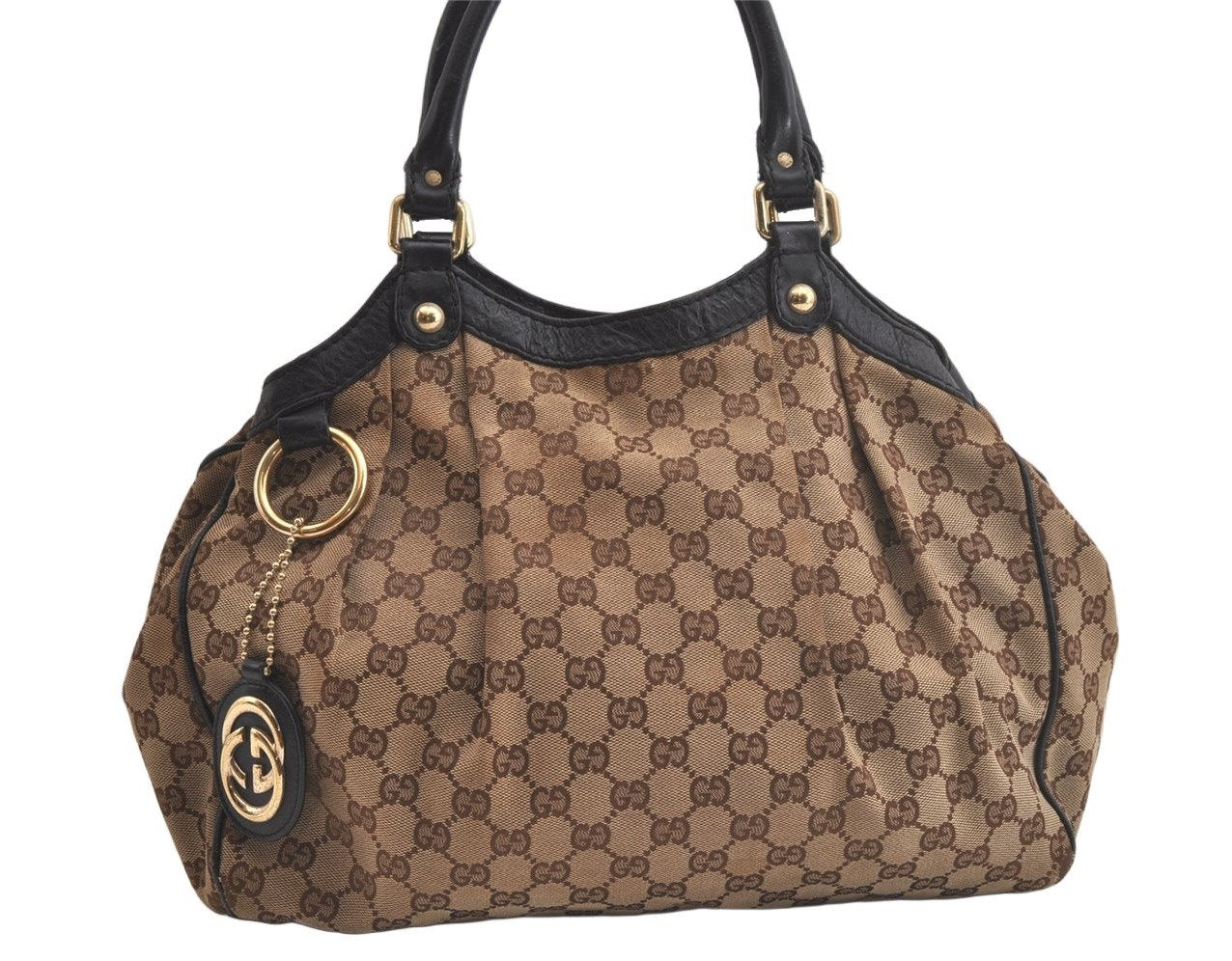 Authentic GUCCI Sukey Shoulder Tote Bag GG Canvas Leather 211944 Brown 4591K