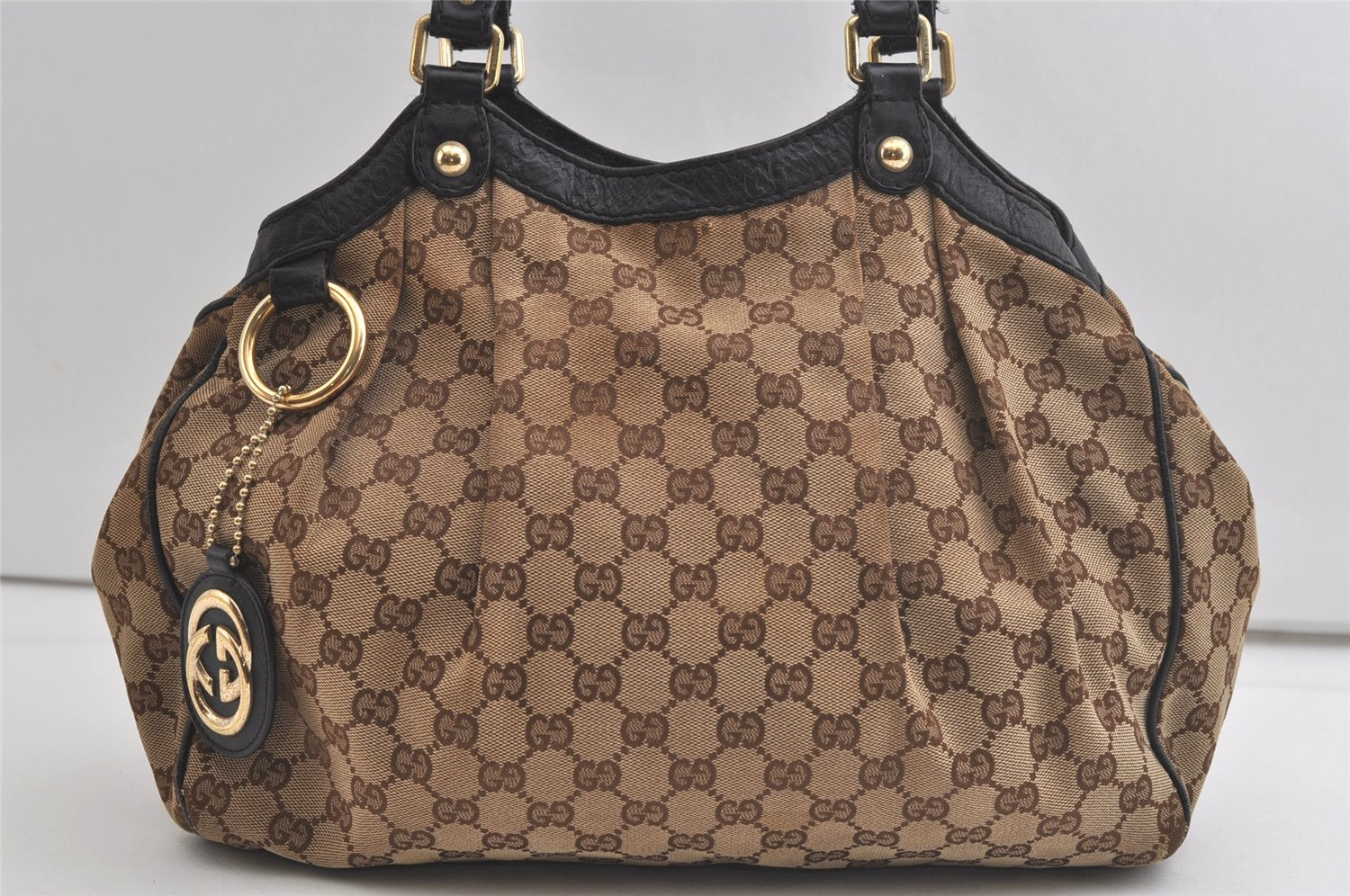 Authentic GUCCI Sukey Shoulder Tote Bag GG Canvas Leather 211944 Brown 4591K