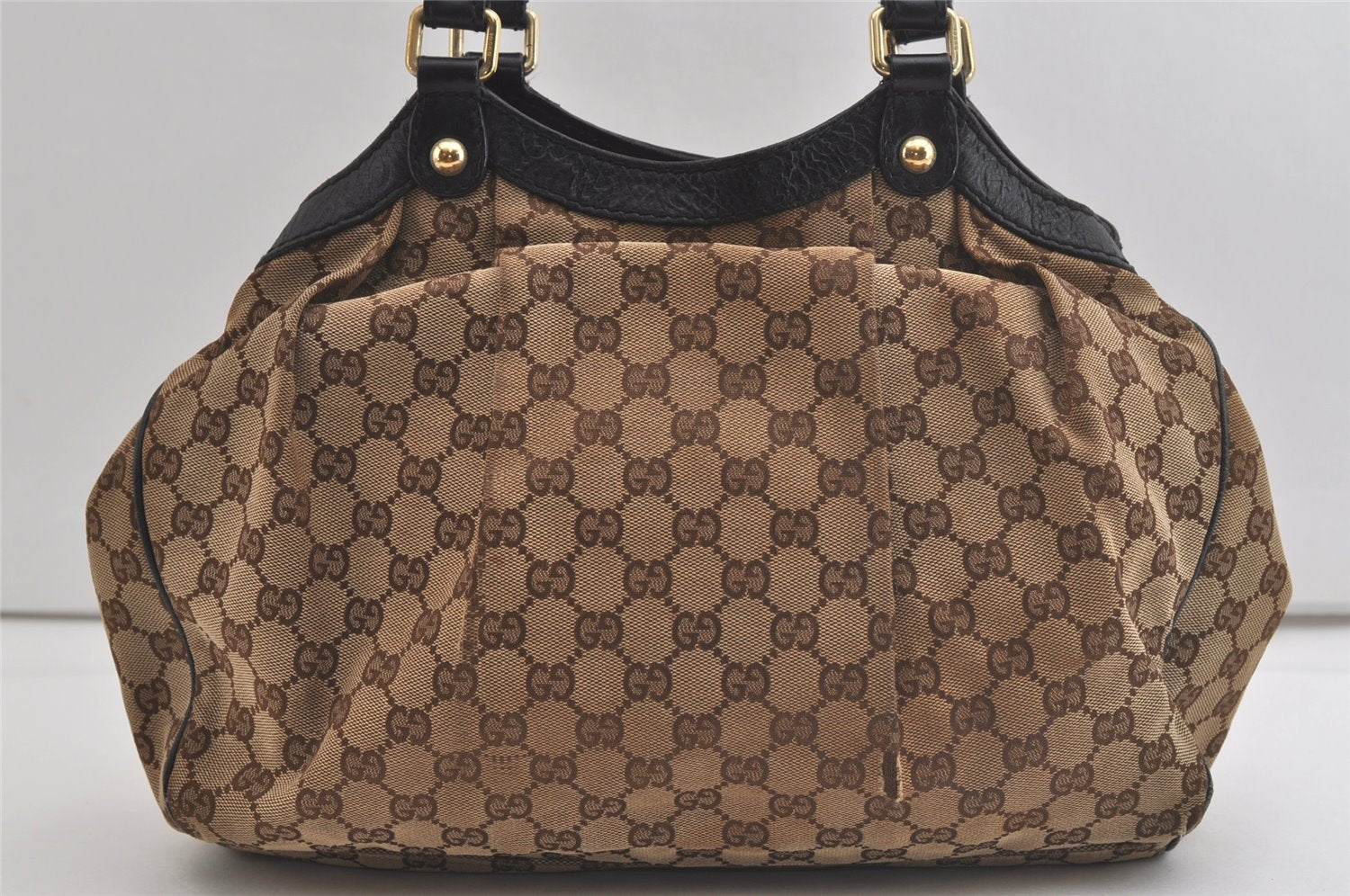 Authentic GUCCI Sukey Shoulder Tote Bag GG Canvas Leather 211944 Brown 4591K