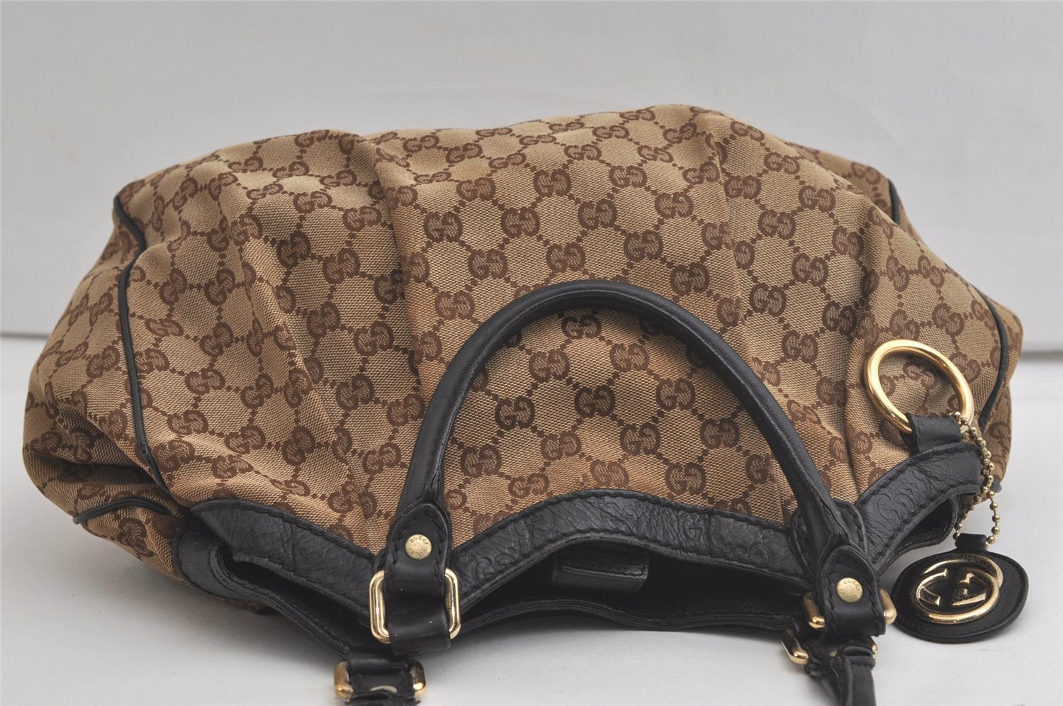 Authentic GUCCI Sukey Shoulder Tote Bag GG Canvas Leather 211944 Brown 4591K
