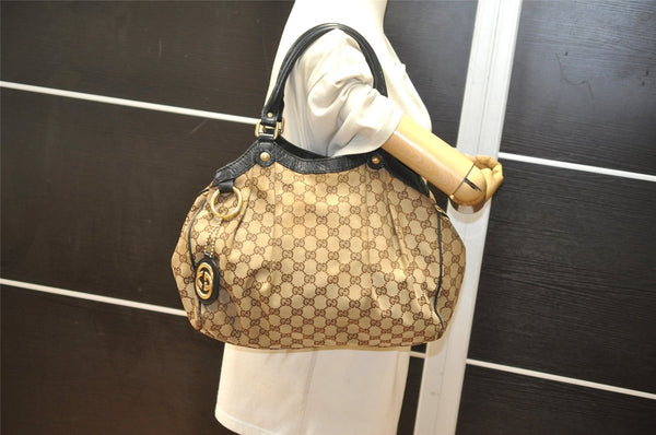 Authentic GUCCI Sukey Shoulder Tote Bag GG Canvas Leather 211944 Brown 4591K