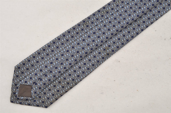 Authentic YVES SAINT LAURENT Tie Necktie Circular Pattern Silk Navy Blue 4592J