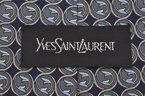 Authentic YVES SAINT LAURENT Tie Necktie Circular Pattern Silk Navy Blue 4592J