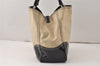 Authentic PRADA Vintage Canvas Enamel Shoulder Tote Bag Beige Black 4592K