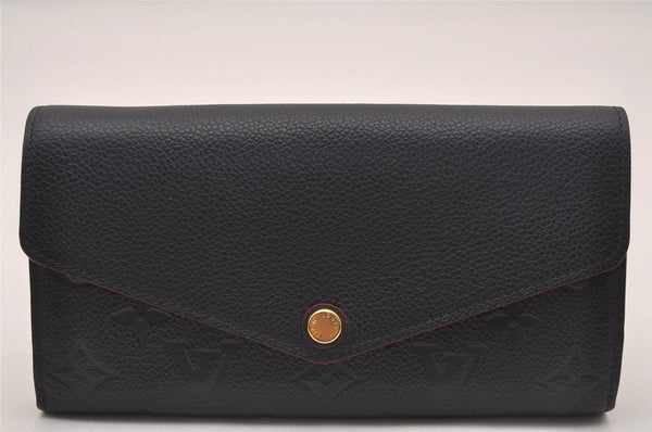 Auth Louis Vuitton Monogram Empreinte Portefeuille Sarah Wallet Navy Box 4593J