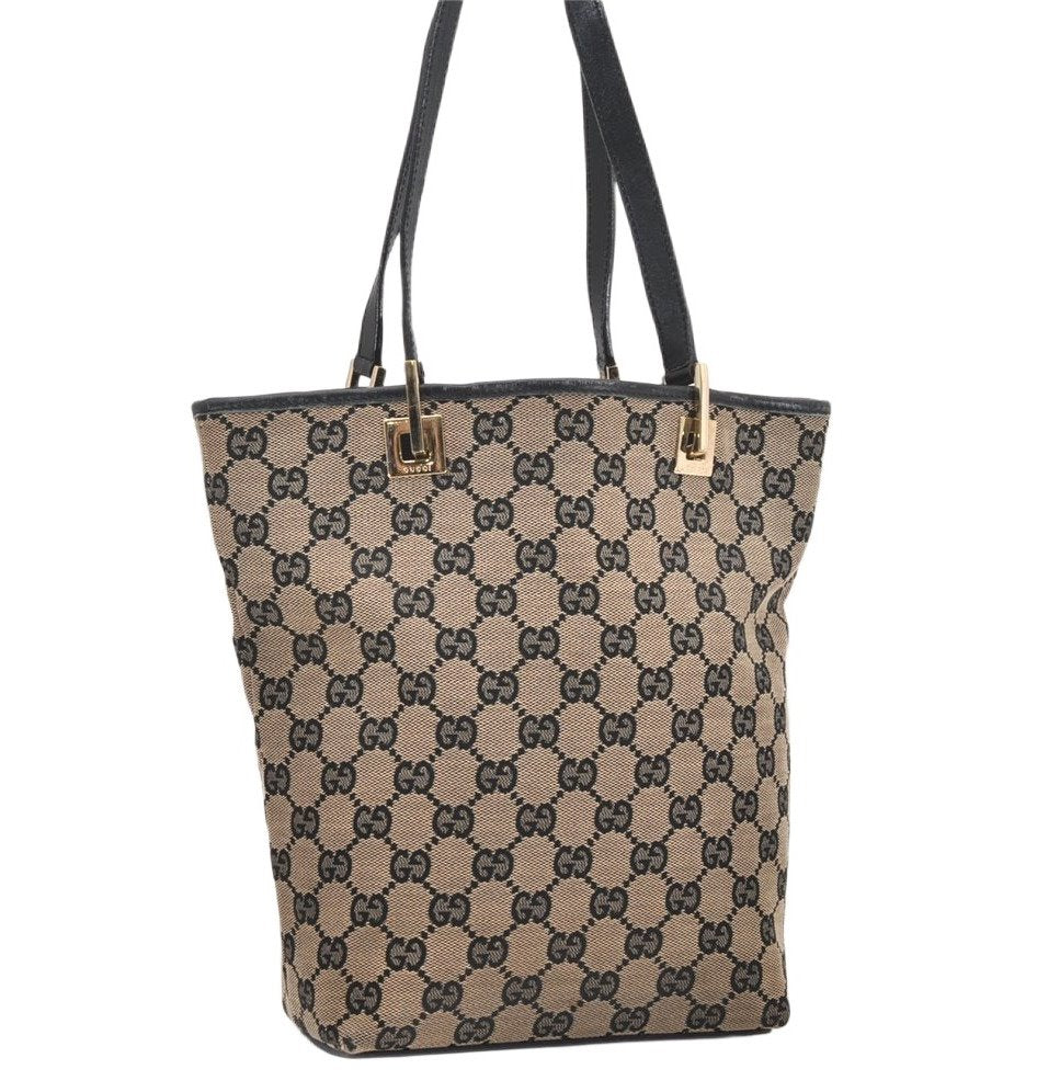 Authentic GUCCI Vintage Shoulder Tote Bag GG Canvas Leather 0021099 Black 4594K