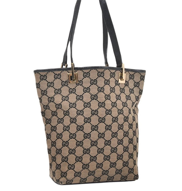 Authentic GUCCI Vintage Shoulder Tote Bag GG Canvas Leather 0021099 Black 4594K
