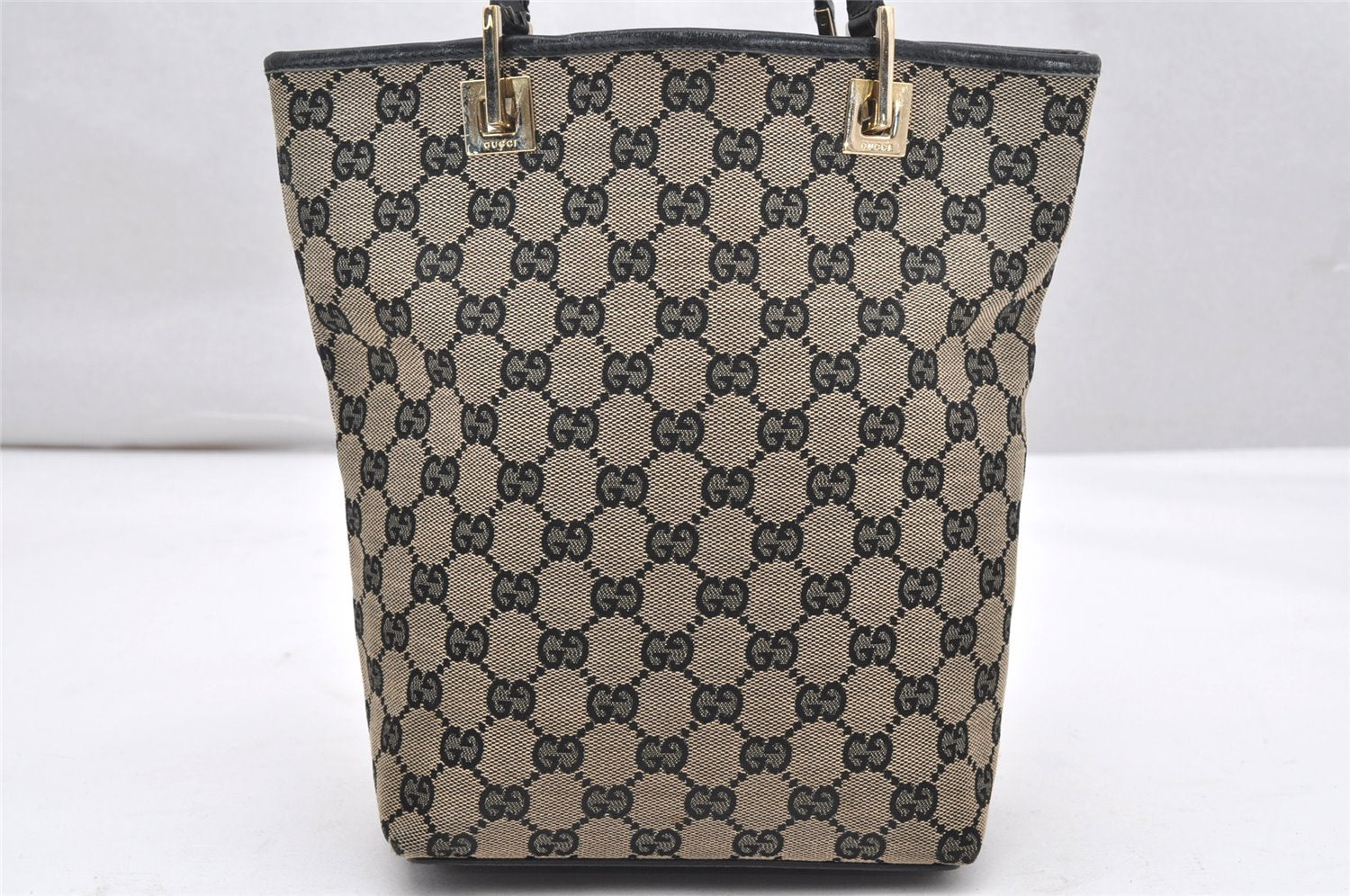 Authentic GUCCI Vintage Shoulder Tote Bag GG Canvas Leather 0021099 Black 4594K