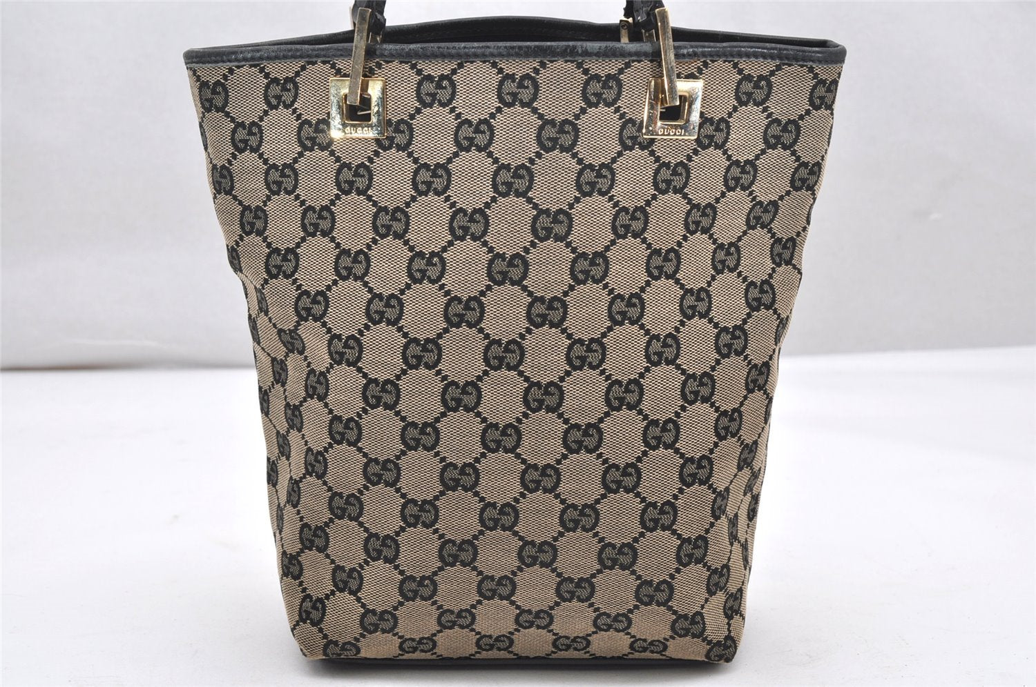 Authentic GUCCI Vintage Shoulder Tote Bag GG Canvas Leather 0021099 Black 4594K