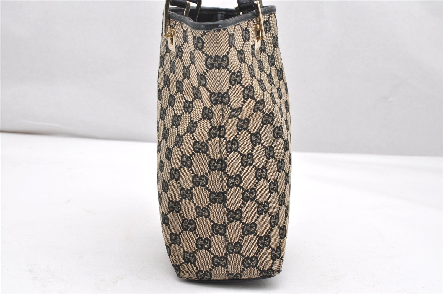 Authentic GUCCI Vintage Shoulder Tote Bag GG Canvas Leather 0021099 Black 4594K