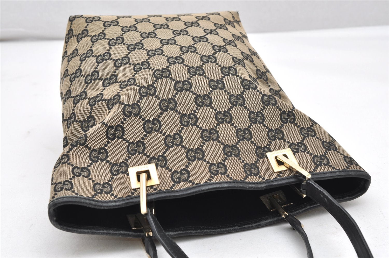 Authentic GUCCI Vintage Shoulder Tote Bag GG Canvas Leather 0021099 Black 4594K