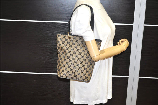 Authentic GUCCI Vintage Shoulder Tote Bag GG Canvas Leather 0021099 Black 4594K