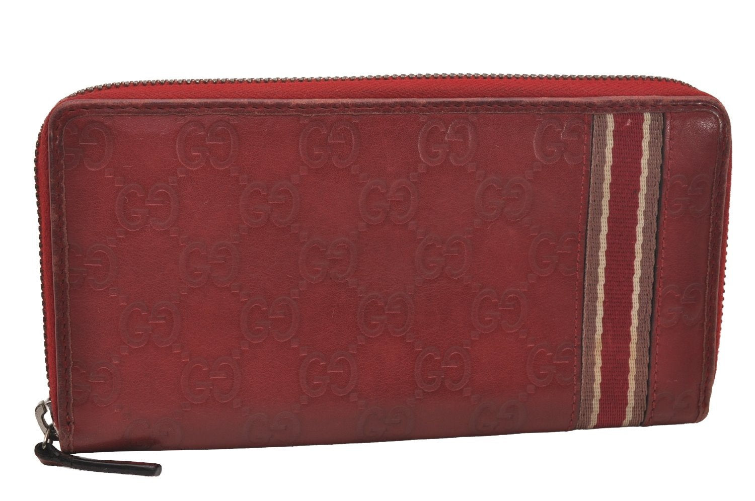 Authentic GUCCI Sherry Line Guccissima Long Wallet GG Leather 308009 Red 4595J