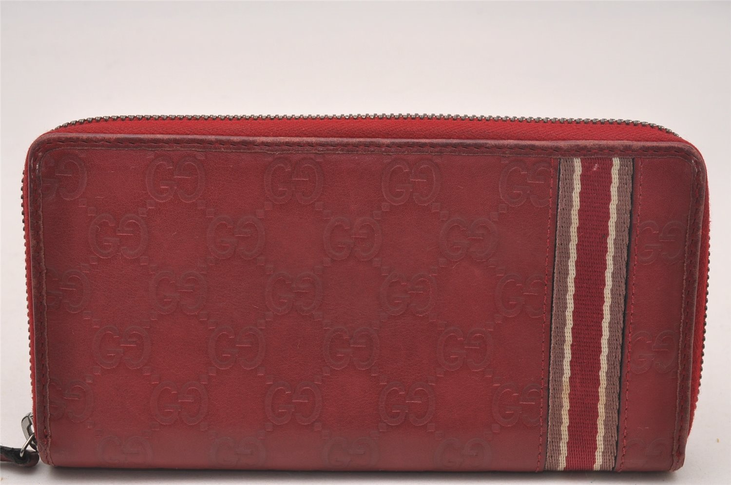 Authentic GUCCI Sherry Line Guccissima Long Wallet GG Leather 308009 Red 4595J