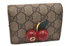 Authentic GUCCI Cherry Bifold Wallet Purse GG PVC Leather 476050 Brown Red 4596J