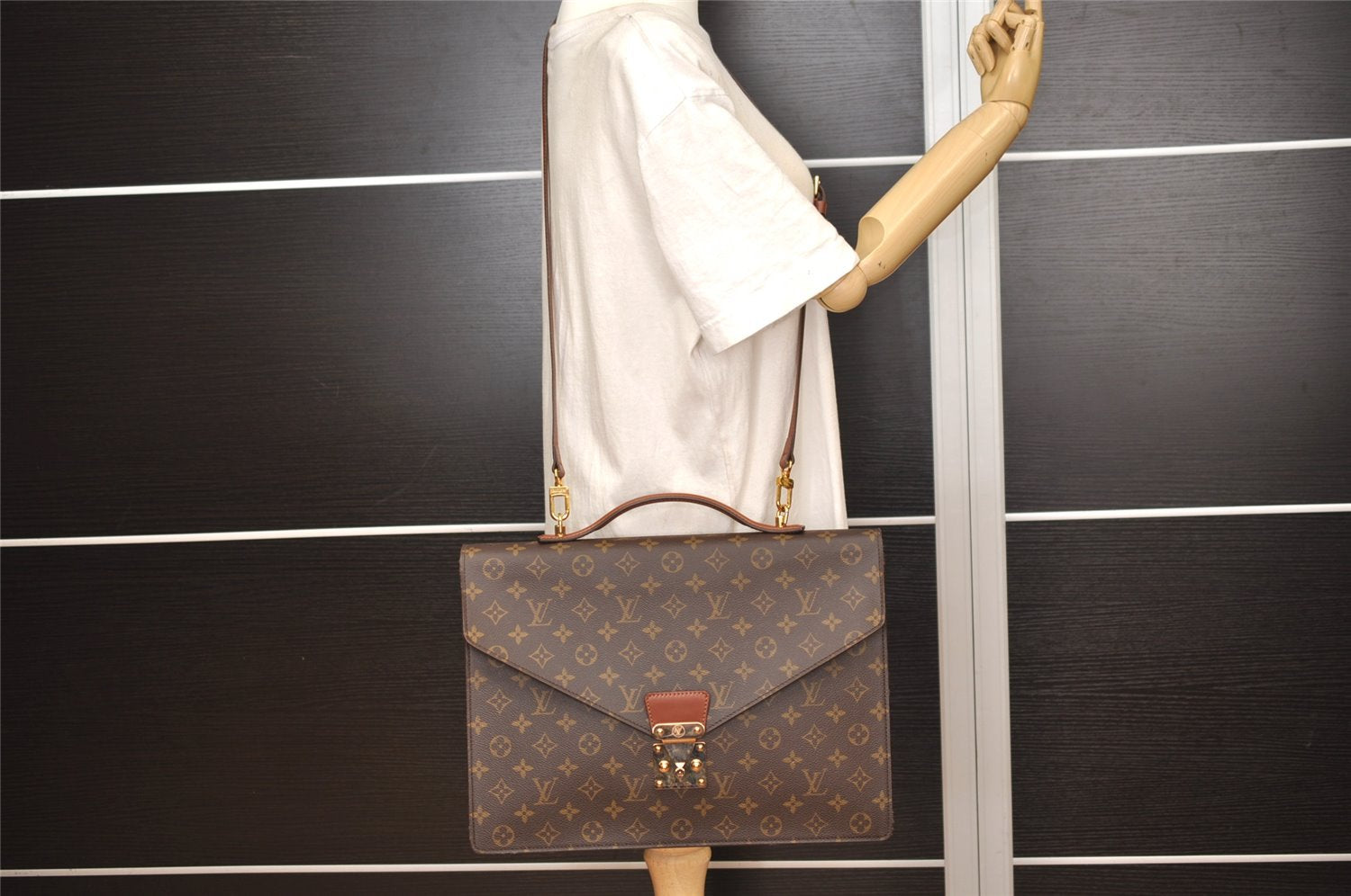 Auth Louis Vuitton Monogram Porte Documents Bandouliere M53338 Briefcase 4597J