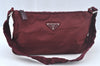 Authentic PRADA Nylon Tessuto Leather Shoulder Bag Purse Bordeaux Red 4598J