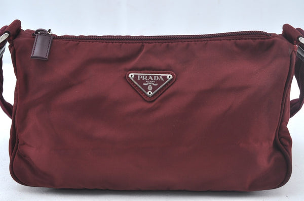 Authentic PRADA Nylon Tessuto Leather Shoulder Bag Purse Bordeaux Red 4598J