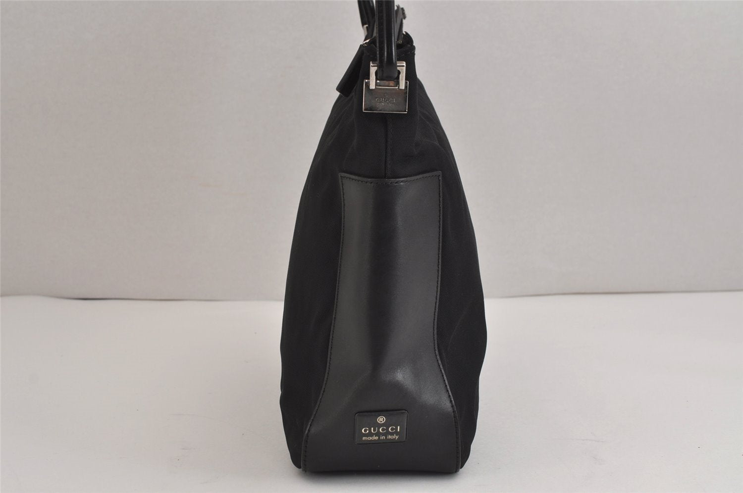 Authentic GUCCI Hand Shoulder Bag Purse Canvas Leather 0013766 Black 4599J