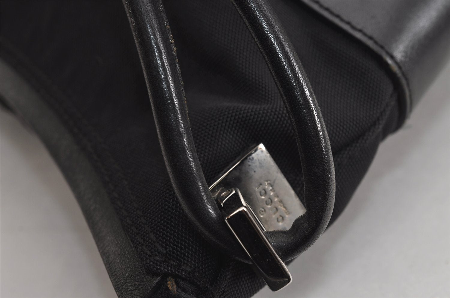 Authentic GUCCI Hand Shoulder Bag Purse Canvas Leather 0013766 Black 4599J