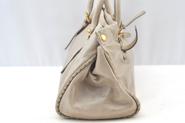 Authentic PRADA Vintage Leather 2Way Shoulder Hand Bag Light Gray Junk 4600I