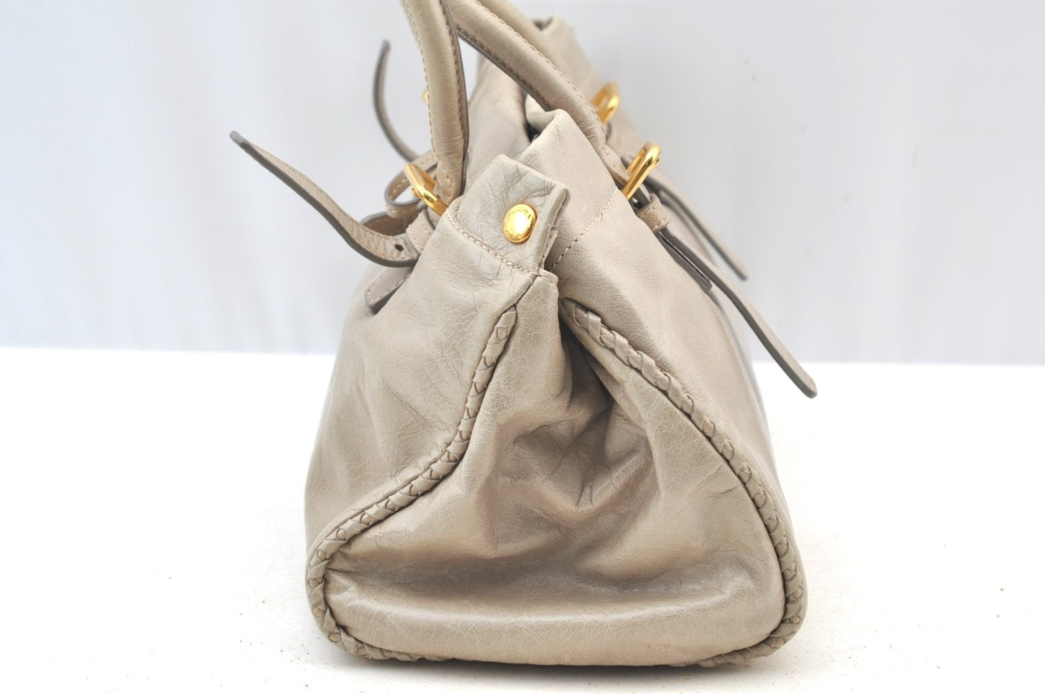 Authentic PRADA Vintage Leather 2Way Shoulder Hand Bag Light Gray Junk 4600I