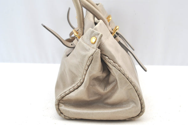 Authentic PRADA Vintage Leather 2Way Shoulder Hand Bag Light Gray Junk 4600I