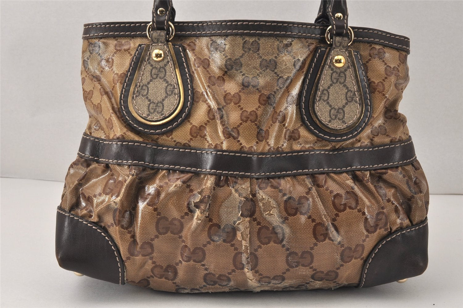Authentic GUCCI GG Crystal Tote Hand Bag PVC Leather 223964 Brown 4600K