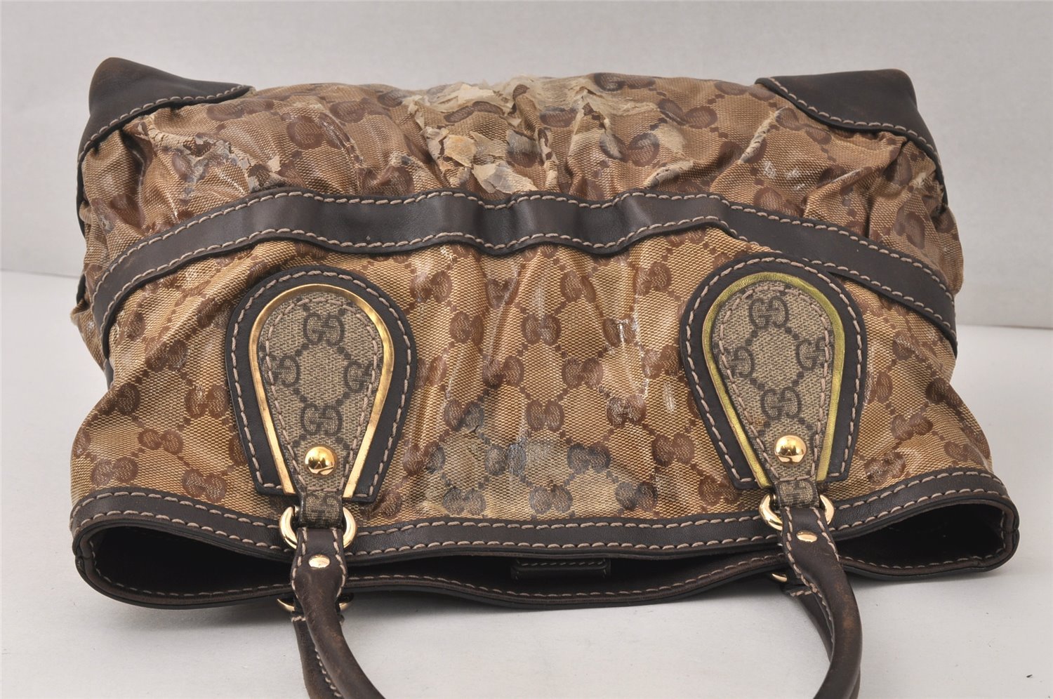 Authentic GUCCI GG Crystal Tote Hand Bag PVC Leather 223964 Brown 4600K